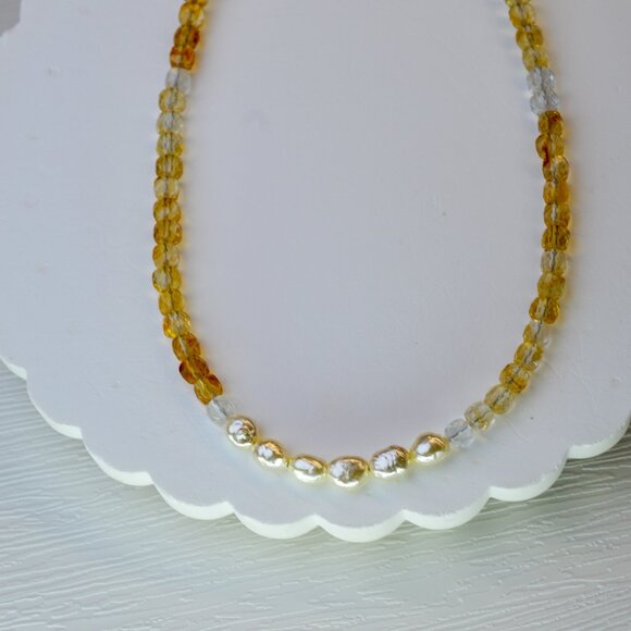 Natural Ombre Citrine & Keshi Pearl Necklace – 18.5-20” - Picture 1 of 8